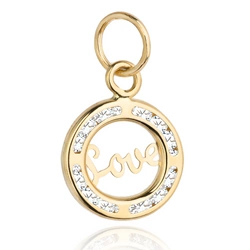 Złota zawieszka 585 koło z napisem "love"