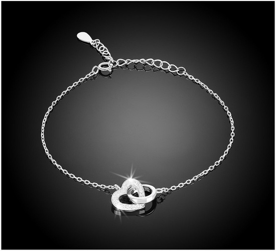 Bransoletka srebrna 925 z diamentowymi cyrkoniami - serce w kole