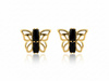 Kolczyki złote na sztyfcie z motylkiem z czarnymi kamieniami