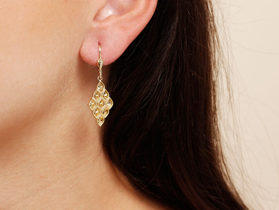 Kolczyki złote wiszące angielskie błyszczące romby