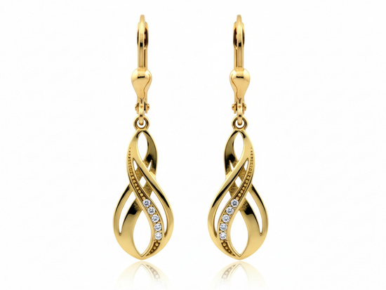 Złote kolczyki wiszące angielskie zapięcie zdobione cyrkoniami