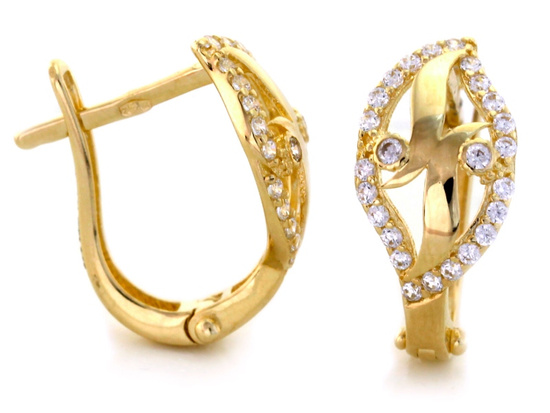 Kolczyki złote angielskie zapięcie delikatne zdobione cyrkoniami