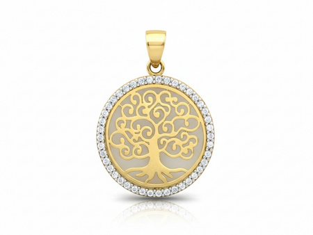 Drzewko szczęścia złota zawieszka dwukolorowa z cyrkoniami