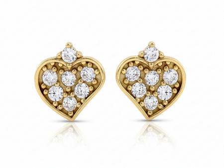 Kolczyki złote serce z cyrkoniami na sztyfcie