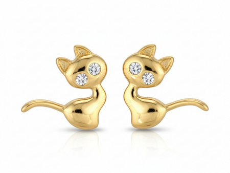 Kolczyki złote koty kotki na sztyfcie przy uchu