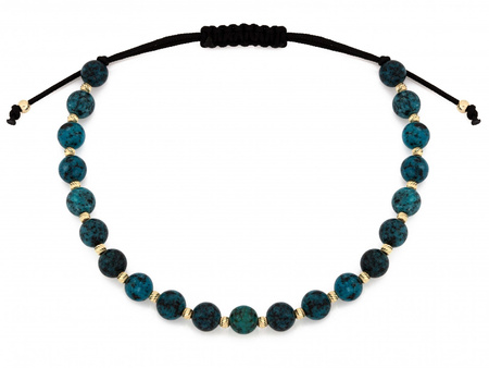 Bransoletka złota złote kulki na sznurku w stylu boho kamienie syntetyczne