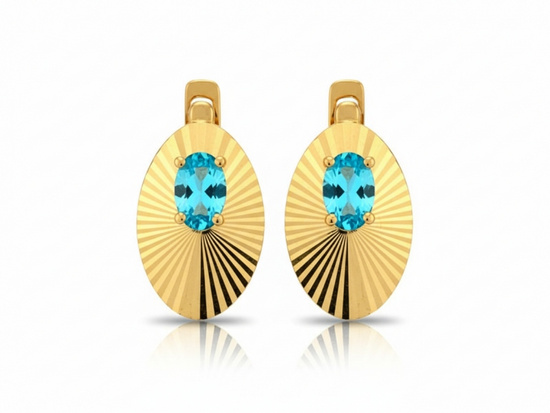 Złote kolczyki z niebieską cyrkonią