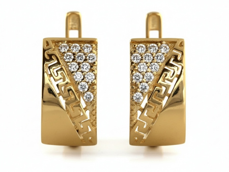 Złote kolczyki z cyrkoniami i greckim wzorem na każdą okazje