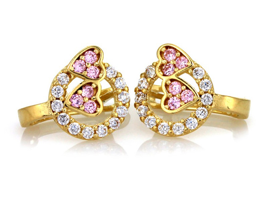 Kolczyki z dwoma różowymi sercami