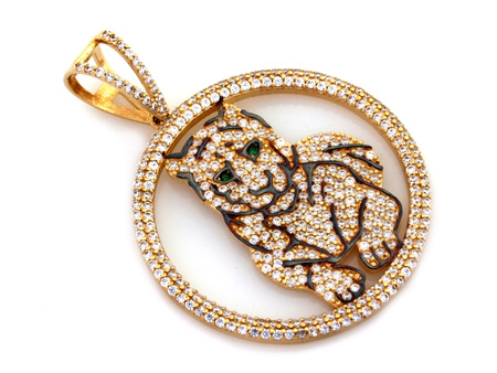 Zawieszka złota pantera z cyrkoniami z czarną emalią