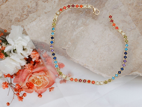 Bransoletka złota tenis z kolorowymi cyrkoniami