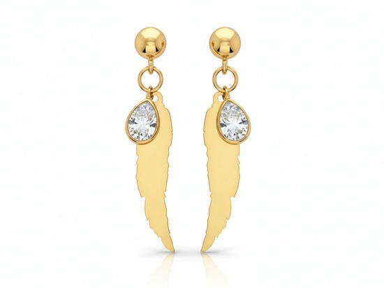 Kolczyki złote wiszące pióra na sztyfcie