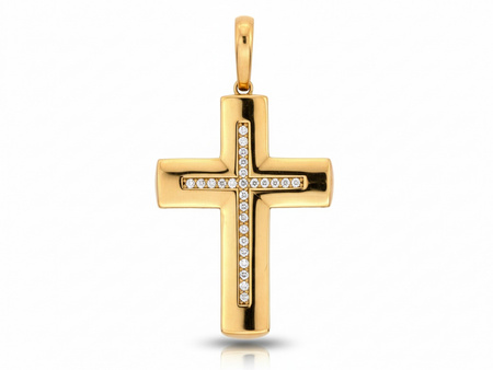 Krzyżyk złoty zawieszka wisiorek z cyrkoniami