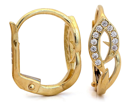 Delikatne złote kolczyki angielskie przeplatane z cyrkoniami