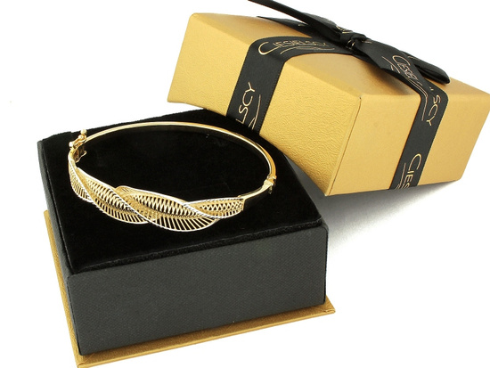 Złota sztywna bransoletka dwukolorowa ażurowa