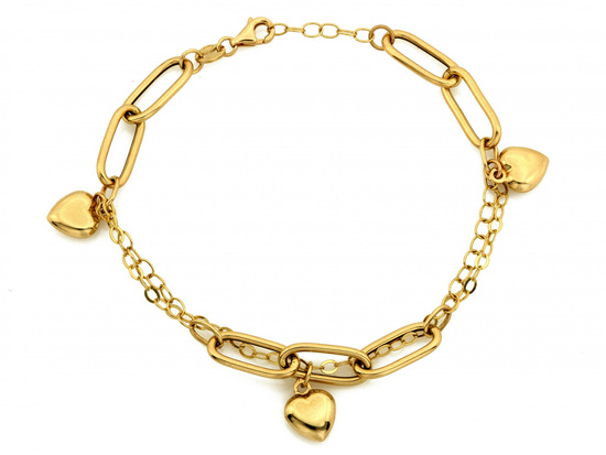 Złota bransoletka z dmuchanymi wiszącymi sercami