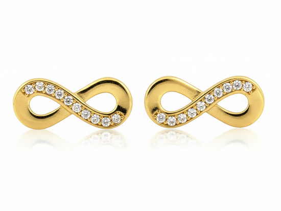 Złote kolczyki nieskończoność na sztyfcie z cyrkoniami