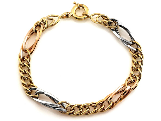 Bransoletka duże ogniwa trzy kolory złota modna na czasie
