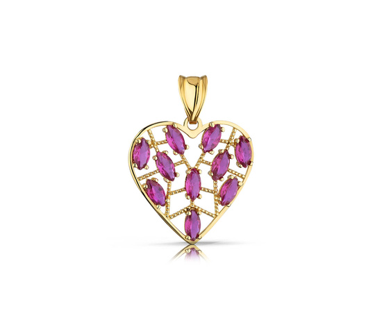 Złota zawieszka 585 - serce z rubinowymi cyrkoniami