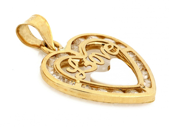 Zawieszka złota serce z cyrkoniami z masą perłową
