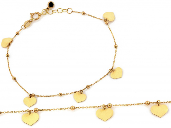 Bransoletka złota z kulkami i wiszącymi sercami