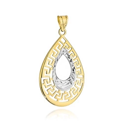 Złota zawieszka 585 w kształcie łezki - grecka z białym złotem 