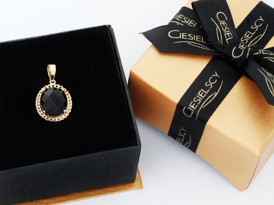 Zawieszka złota owalna z dużym onyksem