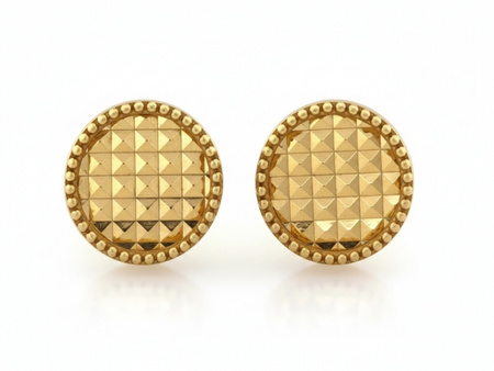 Kolczyki złote okrągłe na sztyfcie przy uchu