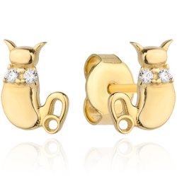 Złote kolczyki 585 - kotki z cyrkoniami