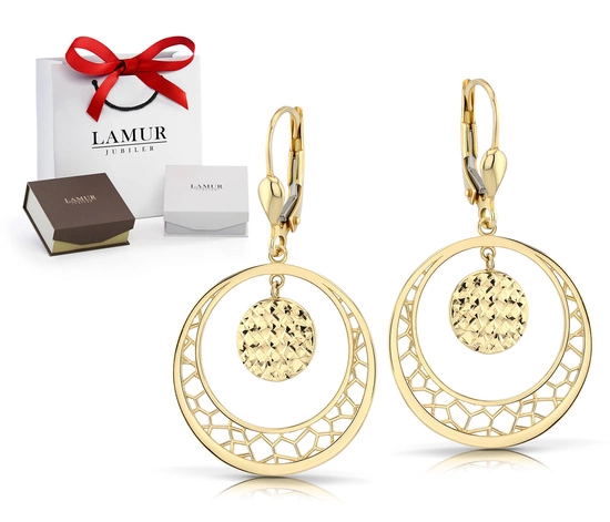 Złote kolczyki 585 ażurowe koła - wiszące