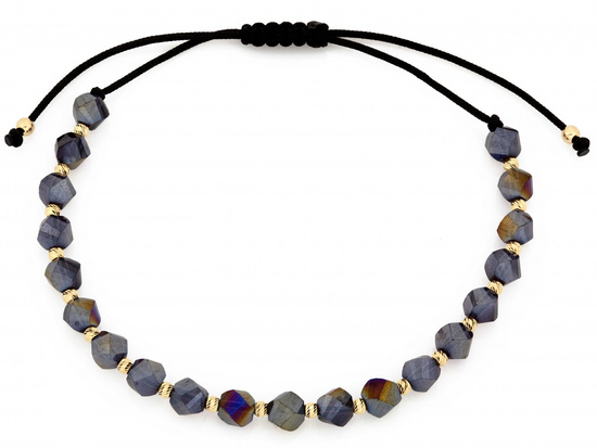 Bransoletka złota sznurkowa kolorowe kamienie i złote kuleczki