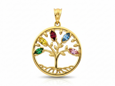 Złota zawieszka okrągła drzewo szczęścia z kolorowymi cyrkoniami