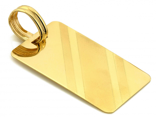 Zawieszka złota prostokątna blaszka z satynowanymi paskami