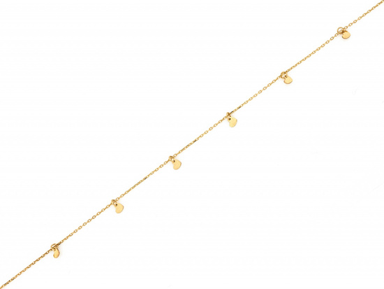 Bransoletka złota na nogę z wiszącymi sercami