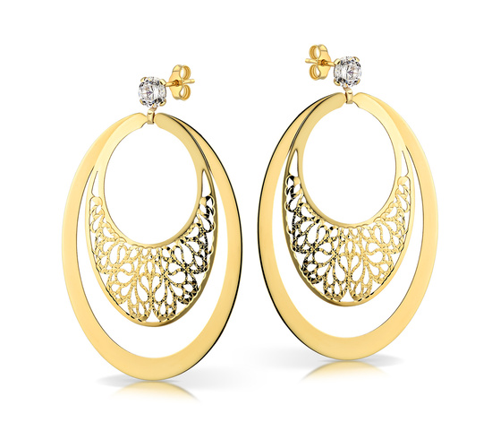 Złote kolczyki 585 - wiszące ażurowe owale