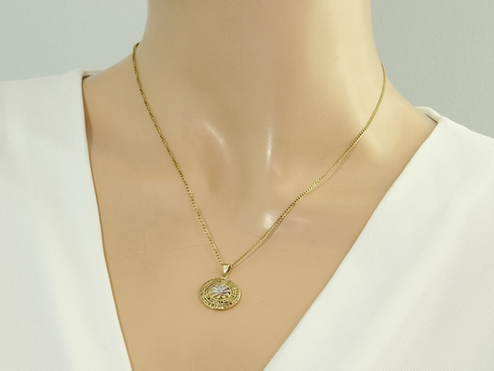 Złota zawieszka okrągła ażurowa kwiatek z białego złota