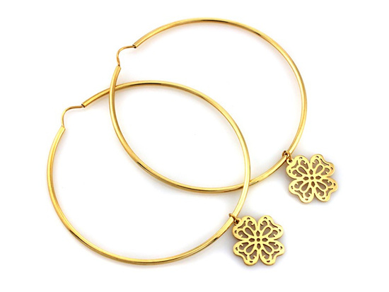 Kolczyki złote koła 40mm z ażurową koniczyną