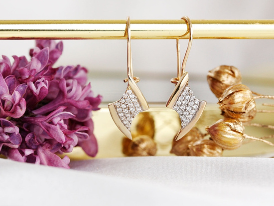 Kolczyki złote na biglu z cyrkoniami