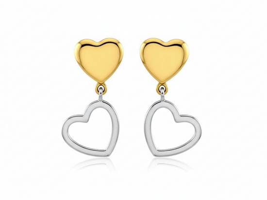 Kolczyki złote dwa serca w dwóch kolorach delikatne