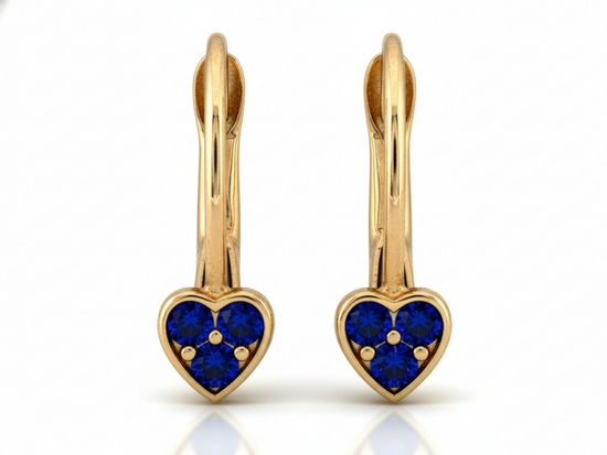 Delikatne kolczyki angielskie z małym sercem z niebieskimi cyrkoniami