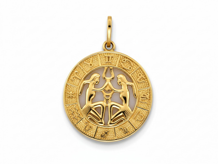 Okrągła złota zawieszka Bliźnięta zodiak