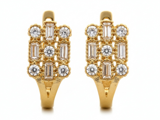 Delikatne złote kolczyki ażurowe z cyrkoniami