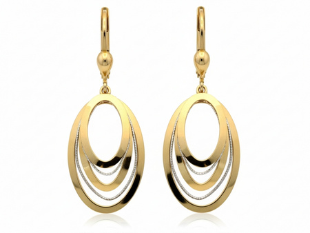 Złote kolczyki wiszące owalne dwukolorowe
