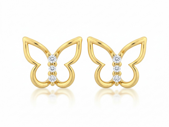 Kolczyki złote motylek z cyrkoniami na sztyfcie