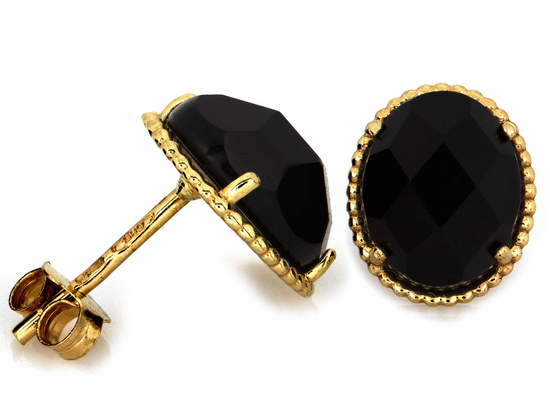 Kolczyki złote na sztyfcie z owalnym onyksem