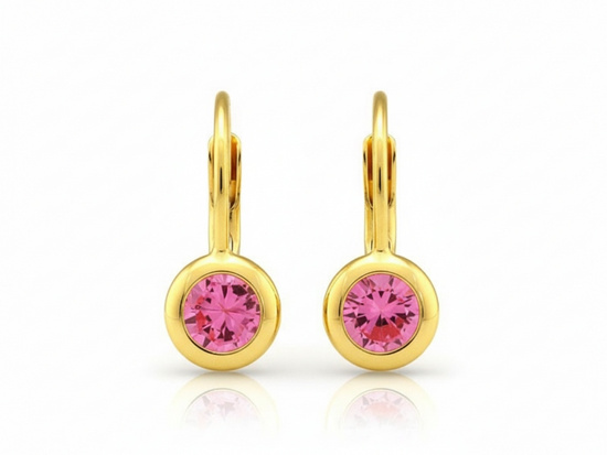 Złote kolczyki z różową cyrkonią