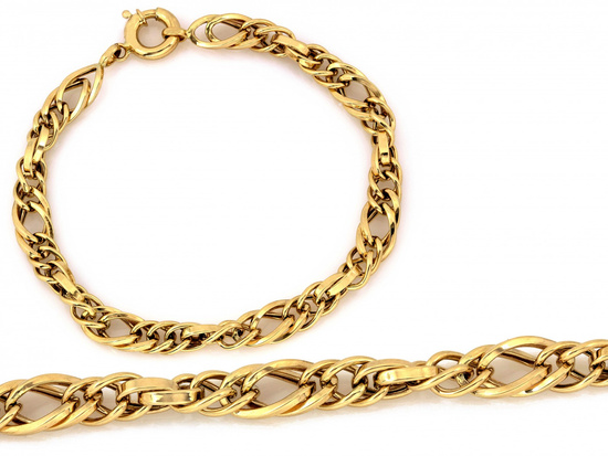 Złota bransoletka gruba z przeplatanych ogniw