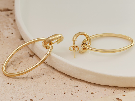 Kolczyki złote wiszące owalne na sztyfcie