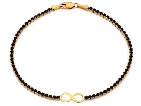 Złota bransoletka delikatna z czarnymi cyrkoniami z nieskończonością