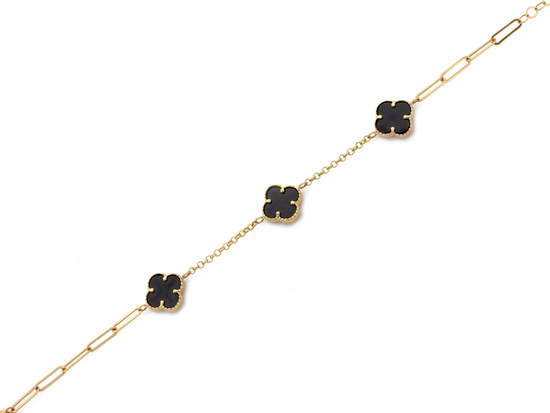 Bransoletka złota trzy czarne kwiatki kamienie syntetyczne